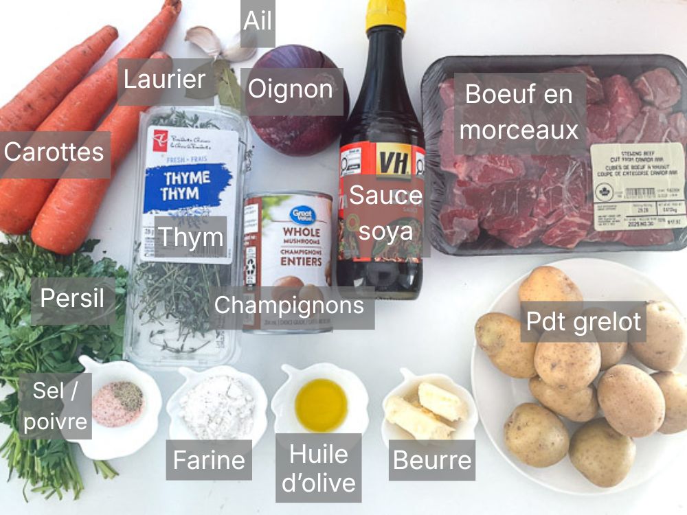 Mijoté boeuf carottes et champignons ingrédients