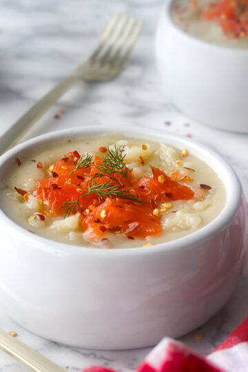 Velouté crémeux de pommes de terre au saumon fumé