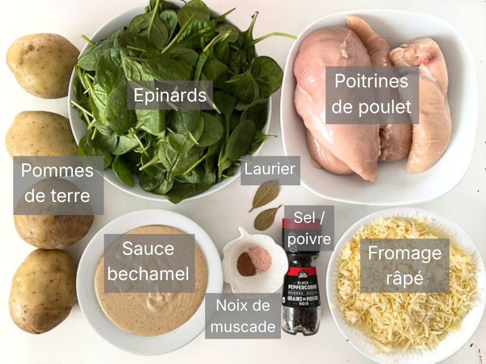 Gratin poulet pomme de terre et epinards ingredients